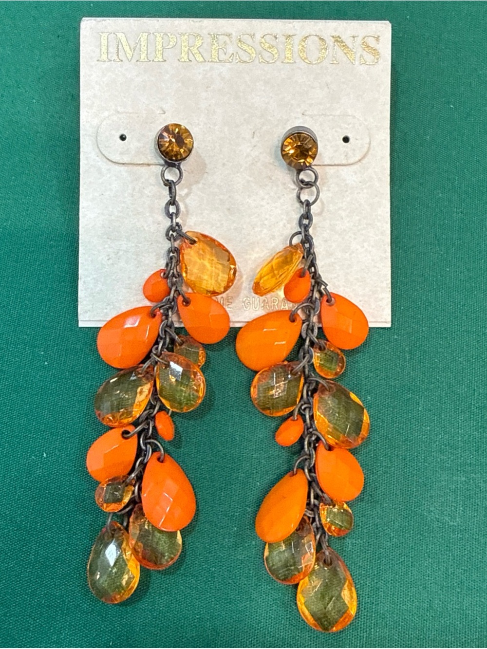 Impression Brand Cascade Dangle Orange &Translucent Teardrop Bead Earrings. 26C
